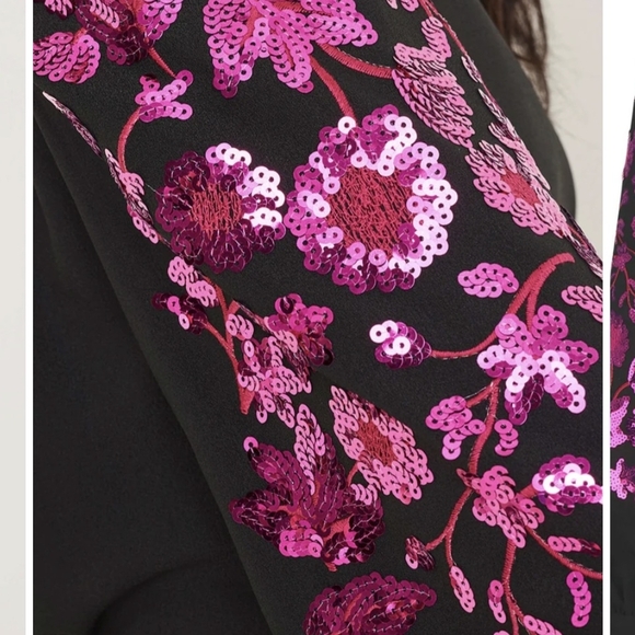VENUS Black Blouse with Pink Floral Sequin Accents - Picture 2 of 4